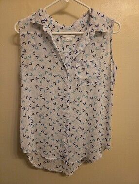 Liz Claiborne Small S Sleeveless Leaf Print Top Preppy Professional Coastal Chic